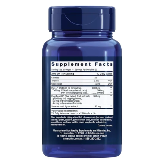 Life Extension Super Omega-3 EPA/DHA With Sesame Lignans & Olive Extract 60 Softgels