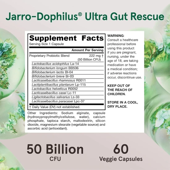 Jarrow Formulas Ultra JarroDophilus 50 Billion Vegicaps 60 Vegicaps