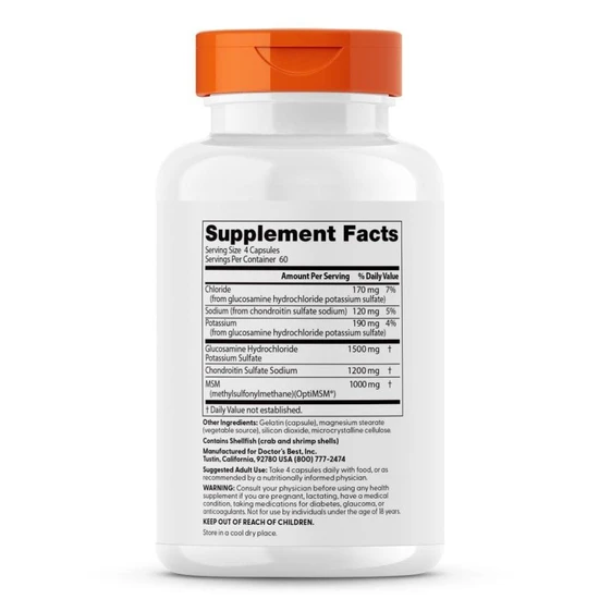 Doctor's Best Glucosamine Chondroitin MSM With OptiMSM 240 Capsules