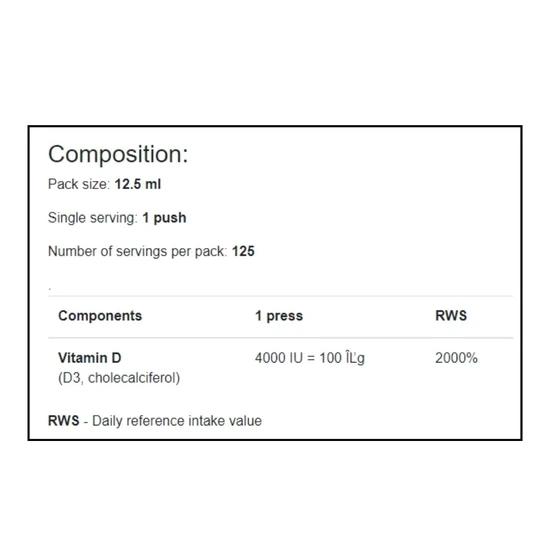 Osavi Vitamin D3 Oral Spray MAX 4000iu 12.5ml