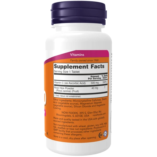 NOW Foods Vitamin C-500 With Rose Hips 250 Tablets