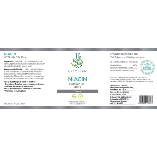 Cytoplan Niacin Vitamin B3 50mg Tablets 100 Tablets