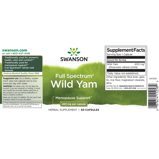 Swanson Full Spectrum Wild Yam 400mg Capsules 60 Capsules