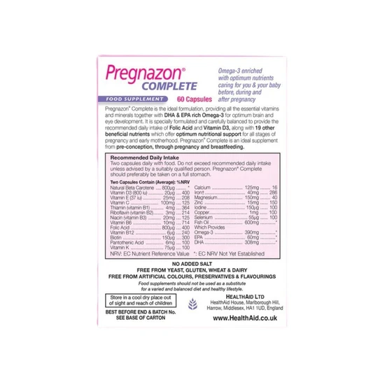 Health Aid Pregnazon Complete Capsules 60 Capsules