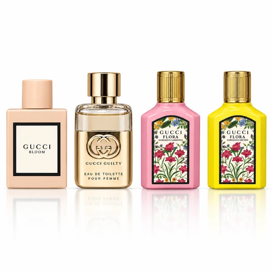 Gucci Miniature Perfume Gift Set 5ml Bloom Eau De Parfum, 5ml Guilty Pour Femme Eau De Toilette, 5ml Flora Gorgeous Gardenia Eau De Parfum & 5ml Flora Gorgeous Orchid Eau De Parfum