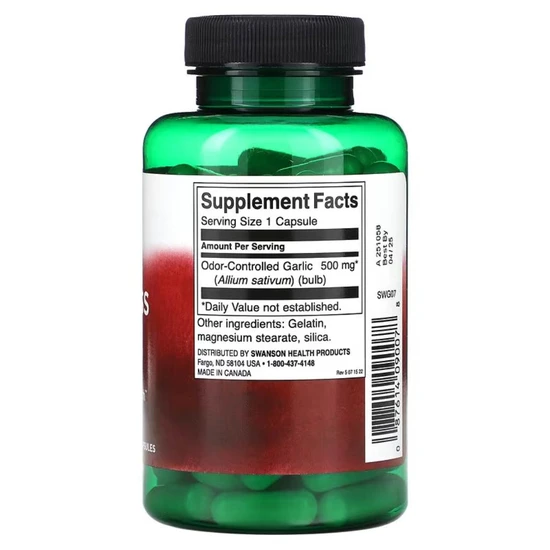 Swanson Odourless Garlic 500mg 100 Capsules