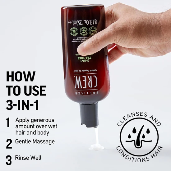 American Crew 3 In 1 Tea Tree Shampoo Conditioner & Body Wash 450ml