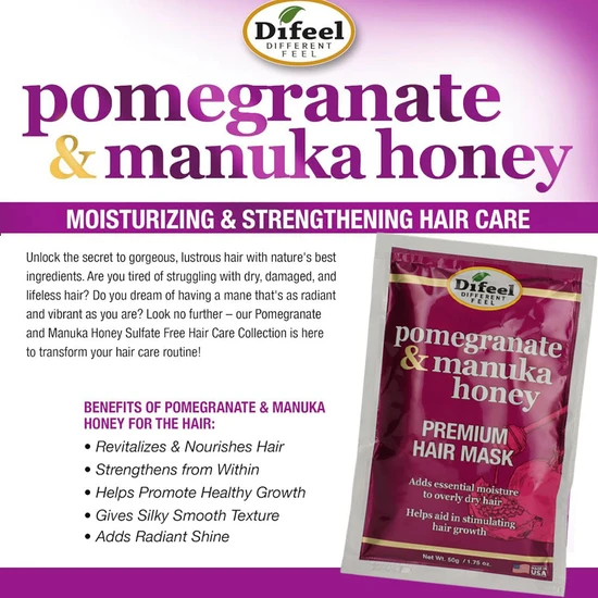 Difeel Pomegranate & Manuka Honey Premium Hair Mask Sachet 50g