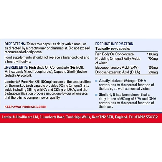 Lamberts Pure Fish Oil 1100mg Capsules 60 Capsules