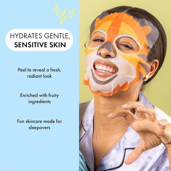 7th Heaven Go Wild Animal Face Sheet Mask Gift Set 5 Fun Hydrating Masks for Kids with Coconut, Apple, Aloe & Banana