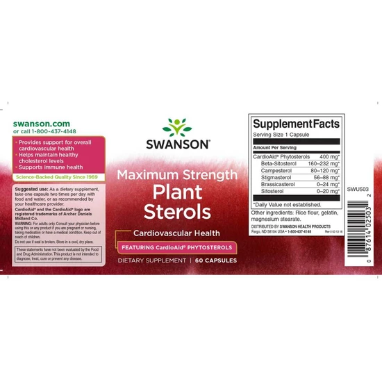 Swanson Maximum Strength Plant Sterols CardioAid Capsules 60 Capsules