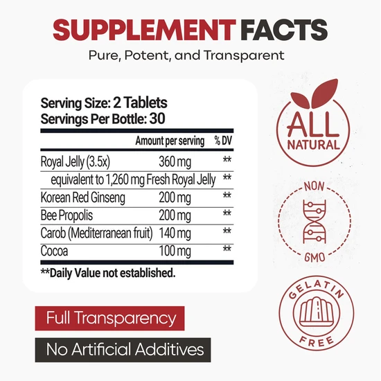 BEE&YOU Royal Jelly+Ginseng+Propolis Tablets Ultra Potency 30g