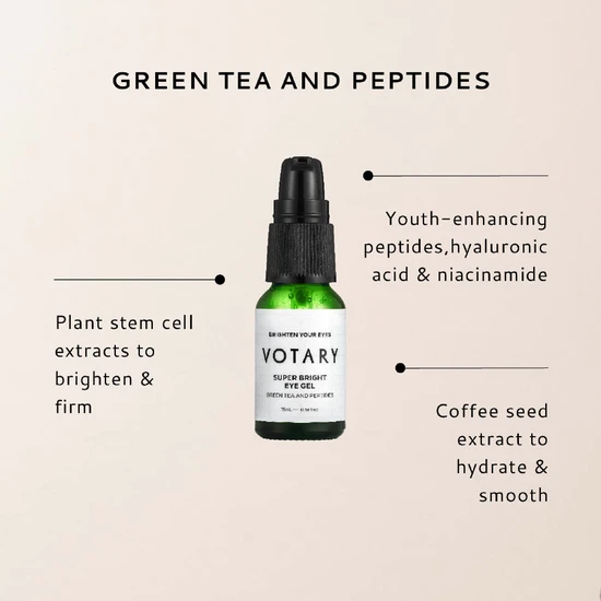 Votary Super Bright Eye Gel, Green Tea & Peptides 15ml