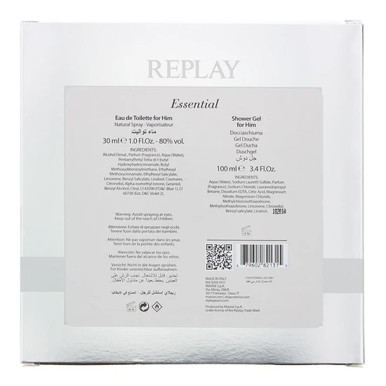Replay Essential For Him Gift Set 30ml Eau De Toilette + 100ml Shower Gel