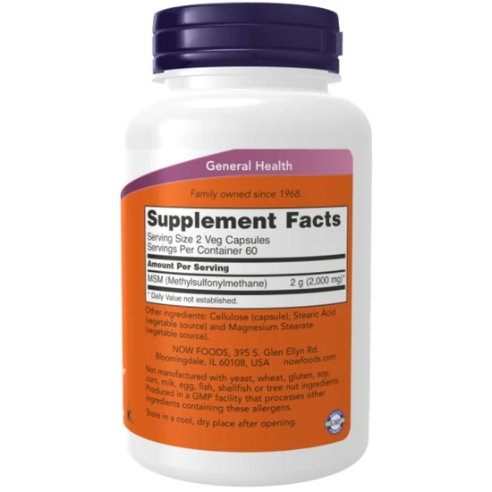 NOW Foods MSM Methylsulphonylmethane 1000mg Vegicaps 240 Vegicaps