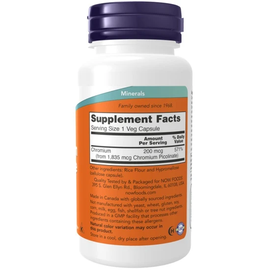 NOW Foods Chromium Picolinate 200mcg Capsules 250 Capsules