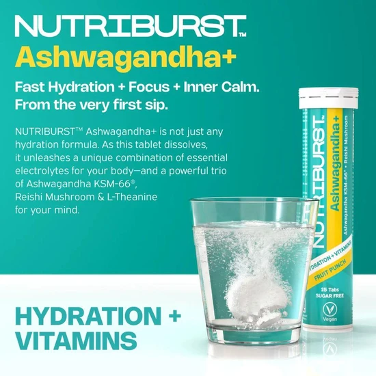 Nutriburst Ashwagandha+ Fruit Punch Effervescent Tablets 15 Tablets