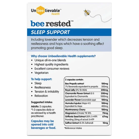 Unbeelievable Health Bee Rested Sleep Support Capsules 20 Capsules