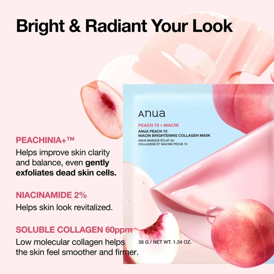 ANUA Peach 70 Niacin Brightening Collagen Mask x4