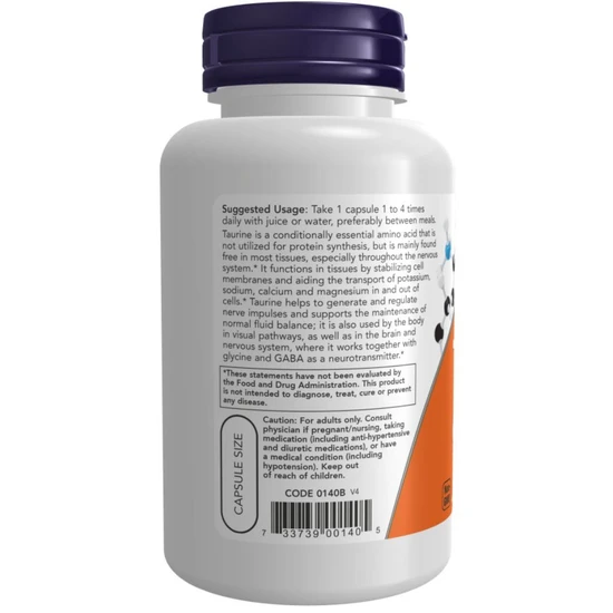 NOW Foods Taurine 500mg - 100 Capsules