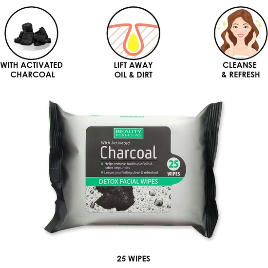 Beauty Formulas Activated Charcoal Detox Facial Wipes 25 wipes