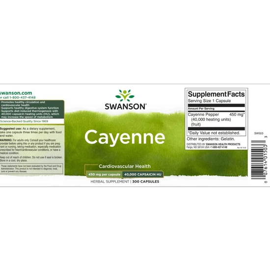Swanson Cayenne 450mg Capsules 300 Capsules