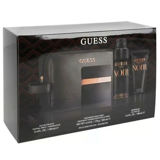 Guess Seductive Homme Noir Gift Set 100ml Eau De Toilette + 100ml Shower Gel + 170g Body Spray + Pouch