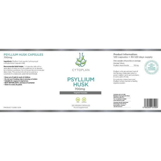 Cytoplan Psyllium Husk 700mg Capsules 120 Capsules