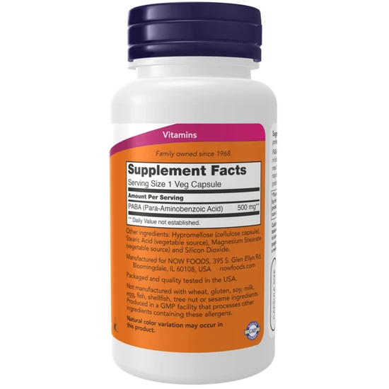 NOW Foods PABA Capsules 500mg - 100 Capsules