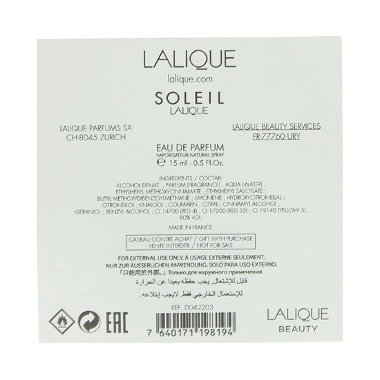 Lalique Soleil Eau De Parfum 15ml