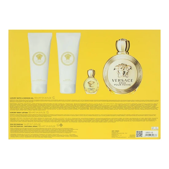 Versace Eros Femme Eau De Parfum 100ml Gift Set 100ml, 5ml, 100ml Bath/Shower Gel & 100ml Body Lotion
