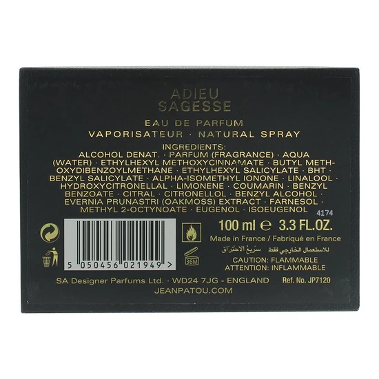 Jean Patou Collection Heritage Adieu Sagesse Eau De Parfum 100ml