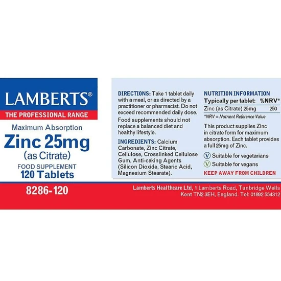 Lamberts Zinc 25mg Tablets 120 Tablets