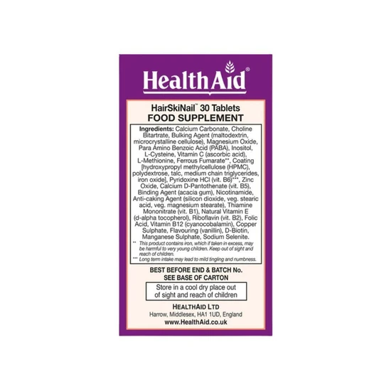 Health Aid HairSkiNail Formula Tablets 30 Tablets