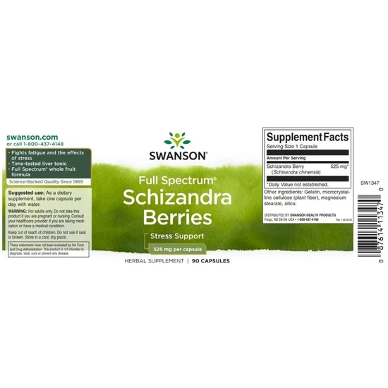 Swanson Full Spectrum Schizandra Berries 525mg Capsules 90 Capsules