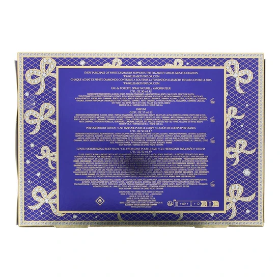 Elizabeth Taylor White Diamonds Gift Set 50ml Eau De Toilette + 50ml Body Lotion + 50ml Body Wash + 10ml Eau De Toilette