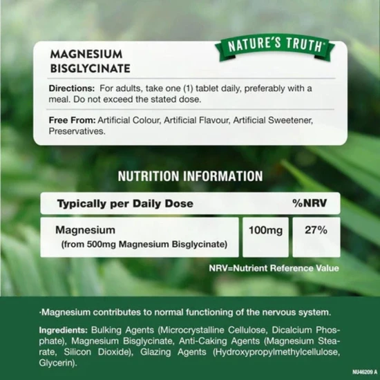 Nature's Truth Magnesium Bisglycinate 500mg Tablets 60 Tablets