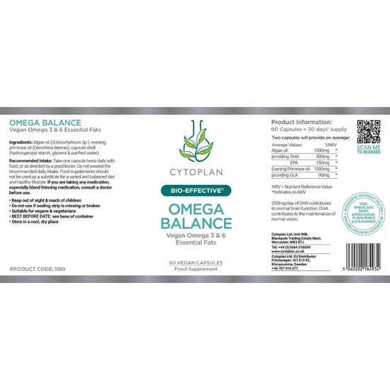 Cytoplan Omega Balance DHA/EPA/GLA Vegan Capsules 60 Capsules