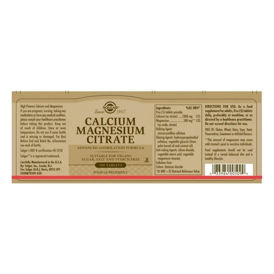 Solgar Calcium Magnesium Citrate Tablets 50 Tablets