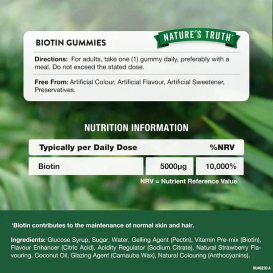Nature's Truth Biotin 5000ug Gummies 60 Gummies