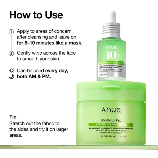 ANUA Azelaic 10 Hyaluron Redness Soothing Pad 90 Pads