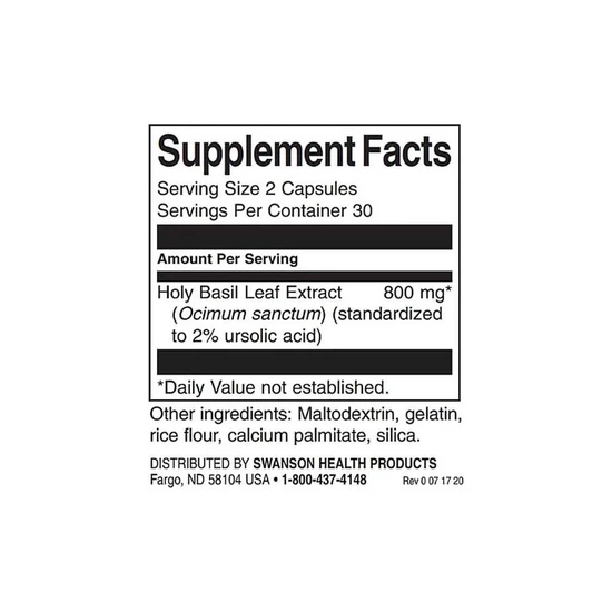 Swanson Holy Basil Extract 400mg Capsules 60 Capsules