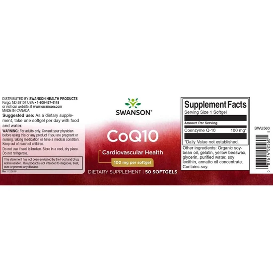 Swanson CoQ-10 100mg Softgels 50 Softgels