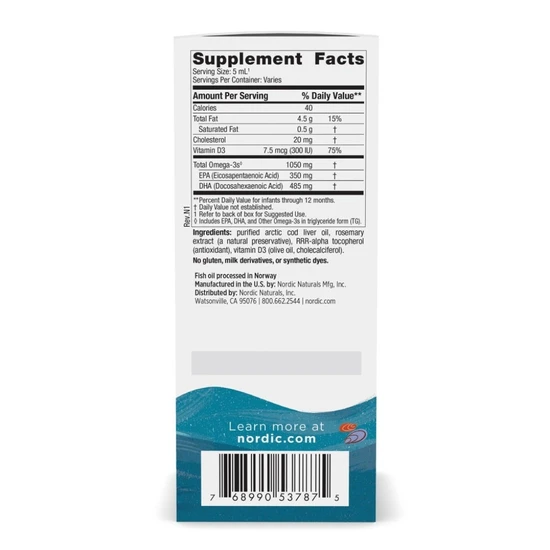 Nordic Naturals Baby's DHA Fish Oil 1050mg Omega-3 With Vitamin D3 60ml