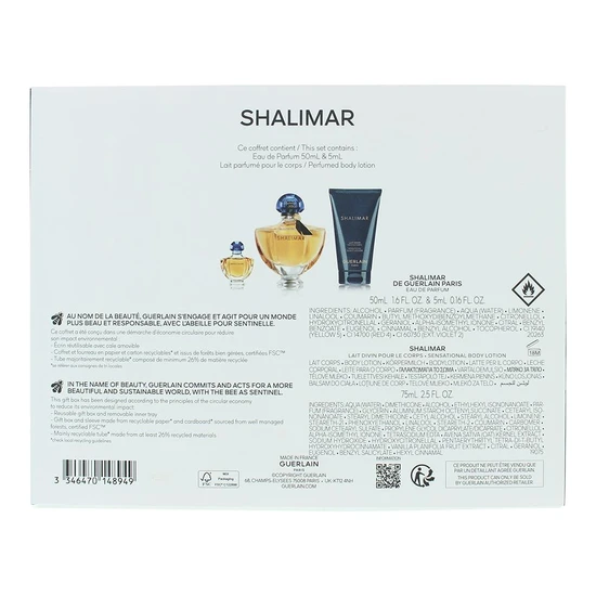 GUERLAIN Shalimar Gift Set 50ml Eau De Parfum + 75ml Body Lotion + 5ml Eau De Parfum