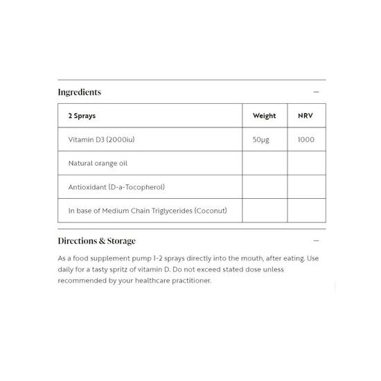 Viridian Vitamin D3 2000iu Spray 20ml