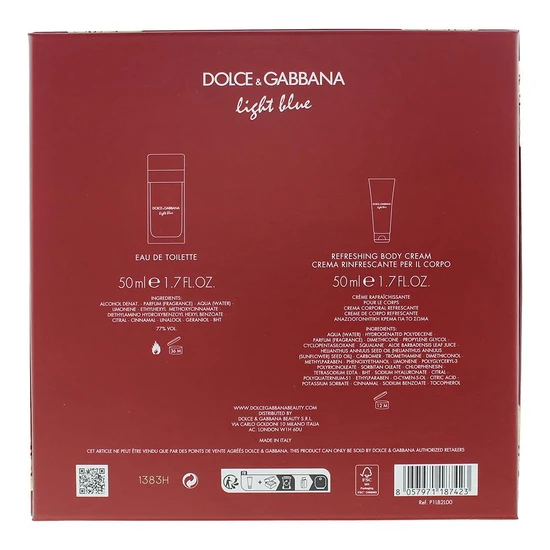 Dolce & Gabbana Light Blue Gift Set Eau De Toilette 50ml + Body Cream 50ml