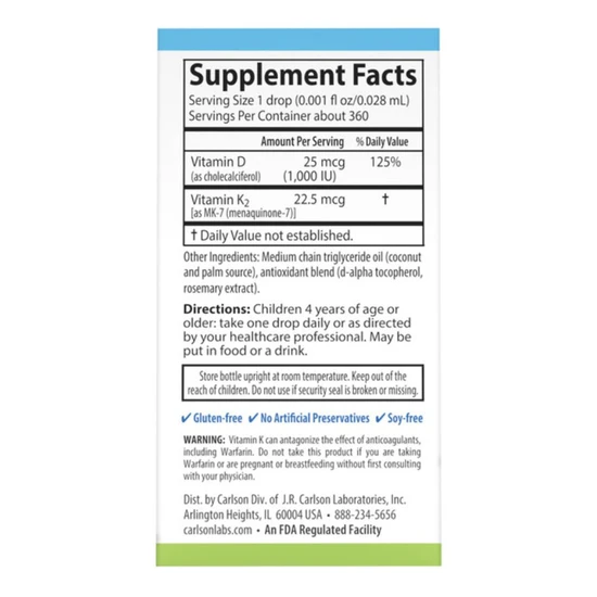 Carlson Labs Kid's Super Daily D3+K2 10ml