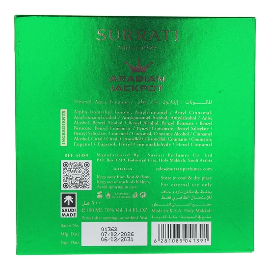 Surrati Arabian Jackpot Eau De Parfum 100ml