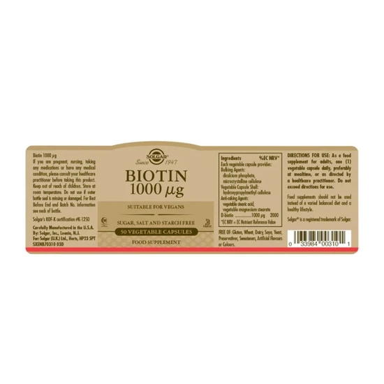 Solgar Biotin 1000ug Capsules 50 Capsules